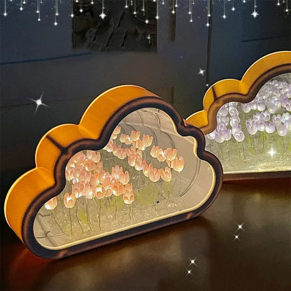 INS Handmade DIY Cloud Tulip Mirror Small Night Light INS Girl Heart Living Room Desktop Decoration Birthday Gift Holiday Gift