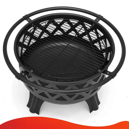 30 inch Fire Pits with Swivel BBQ Grill Outdoor Wood Burning Firepits Large Steel Firepit Bowl for Patio Backyard Garden Picnic