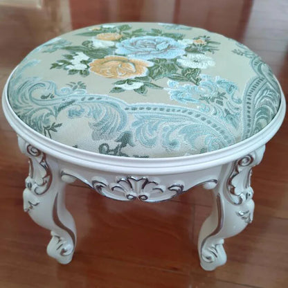 European Style Fabric Low Stool For Hallway Living Room Changing Round Ottoman Bedroom Retro Dressing Chair Seat Home Furniture