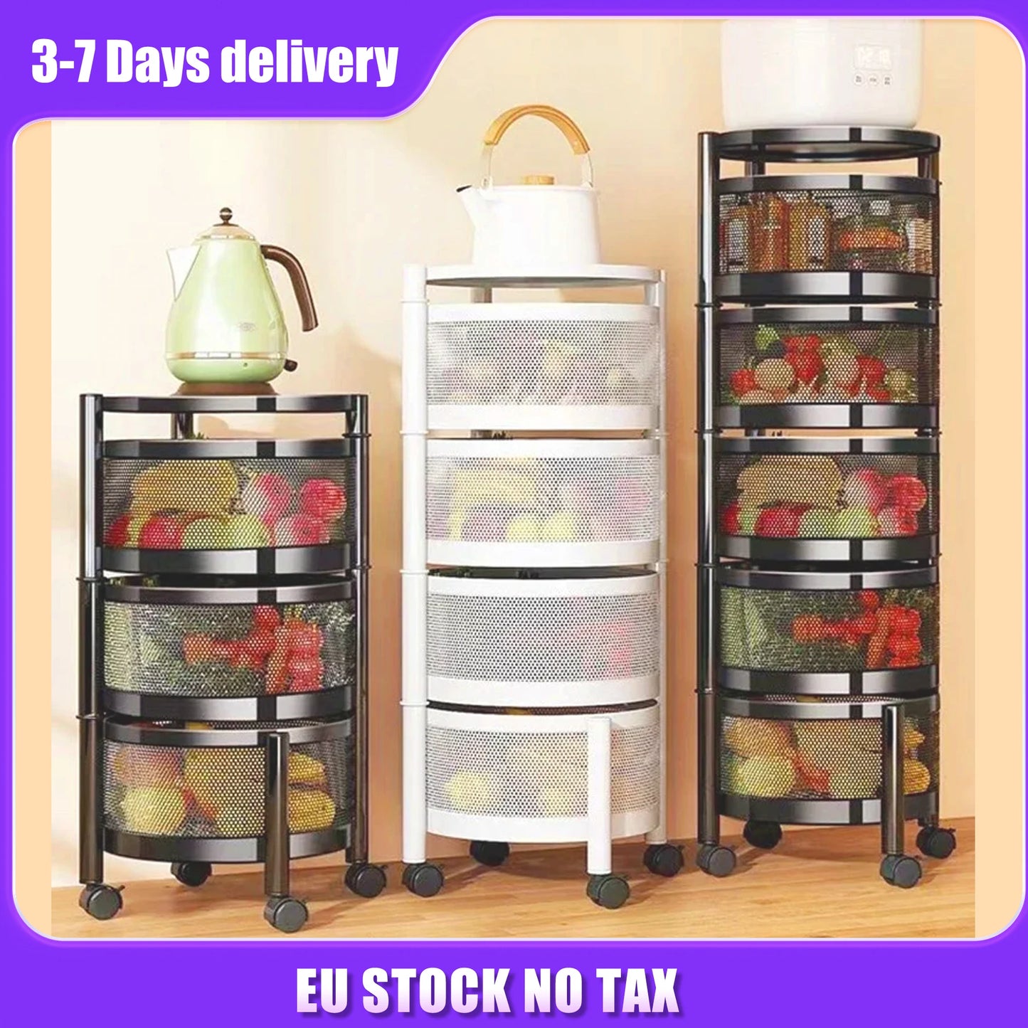 Kitchen Holders Vegetable Shelving Multi-Functional Fruits Rotating Storage Rack Basket Floor Multi-Layer Vegetable Basket Round