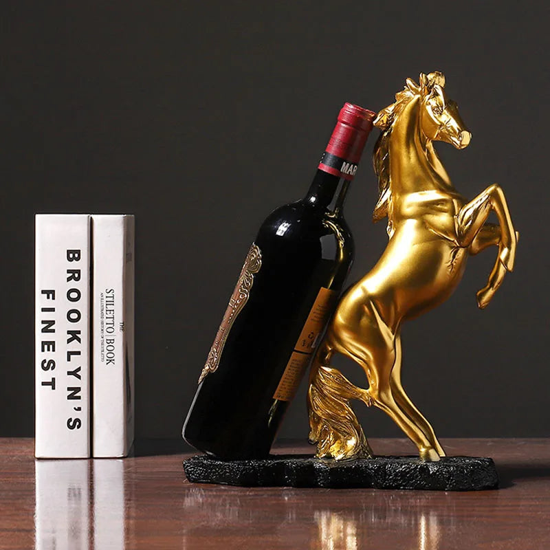 SAAKAR Resin Golden Warhorse Wine Rack Figurines Horse Bottle Holder Storage Decoration Accessorie Collection Home Interior Item