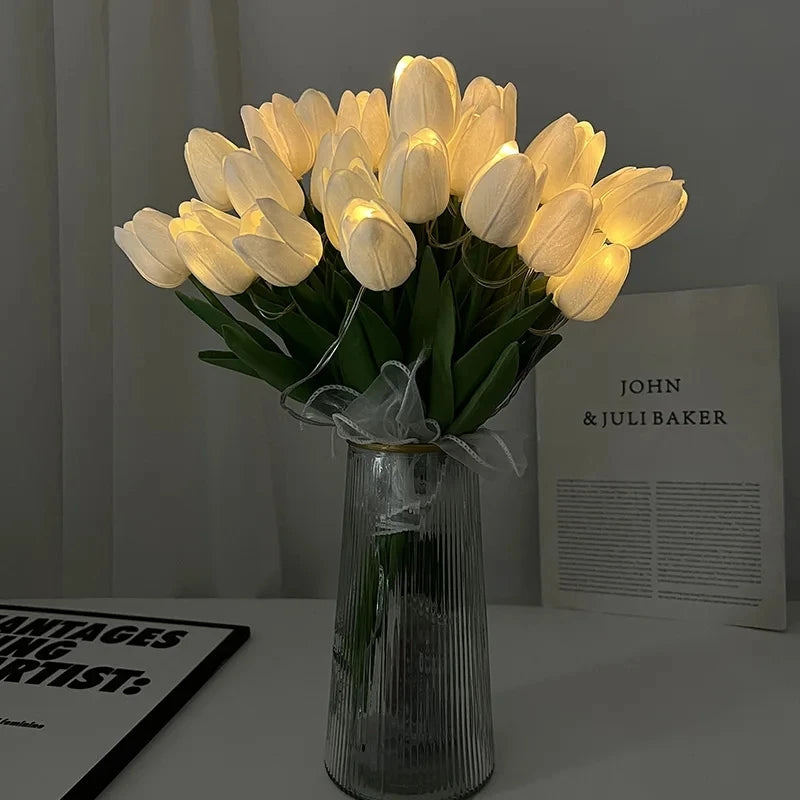 5/10pcs LED Tulips Artificial Flowers PU Tulip Fake Flower Bouquet Night Light for Home Garden Decoration Wedding Birthday Gift