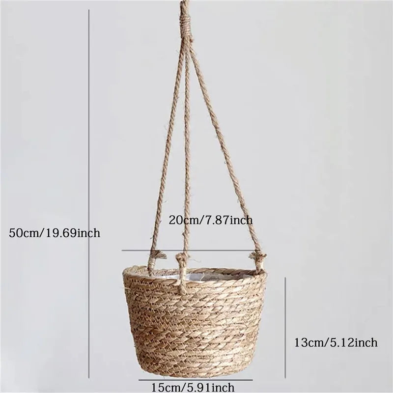 Garden Hanging Planter Macrame Plant Storage Basket Jute Rope Woven Indoor Outdoor Flower Pot Holder Plant Hangers Home Decor