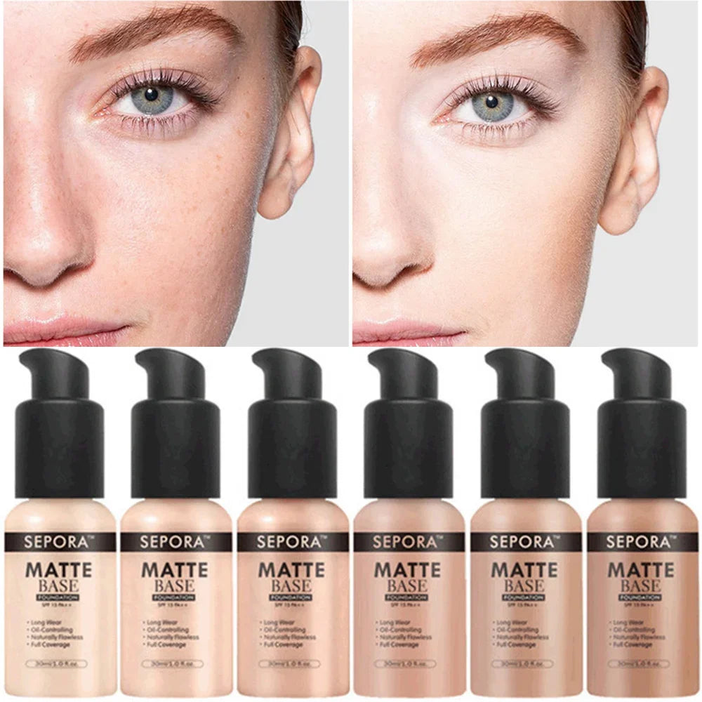 30ml Matte Liquid Foundation 6 Colors Oil Control Waterproof Full Coverage Facial Natural Concealer Base Makeup Cosmetics