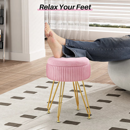 Redlife Velvet Vanity Stool Chair with Storage Multifunctional Makeup Chair Footrest with Anti-Slip Feet for Living Room Bedroom