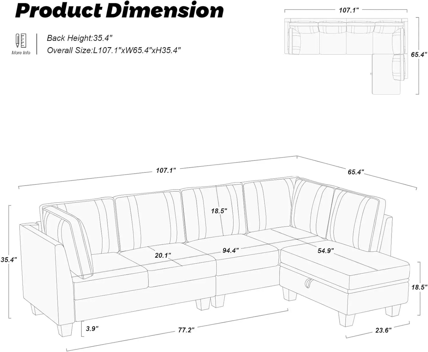 L Shaped Sofa Velvet Reversible Sectional Sofa with Storage Ottoman Convertible Cream L-Shaped Sofa Set