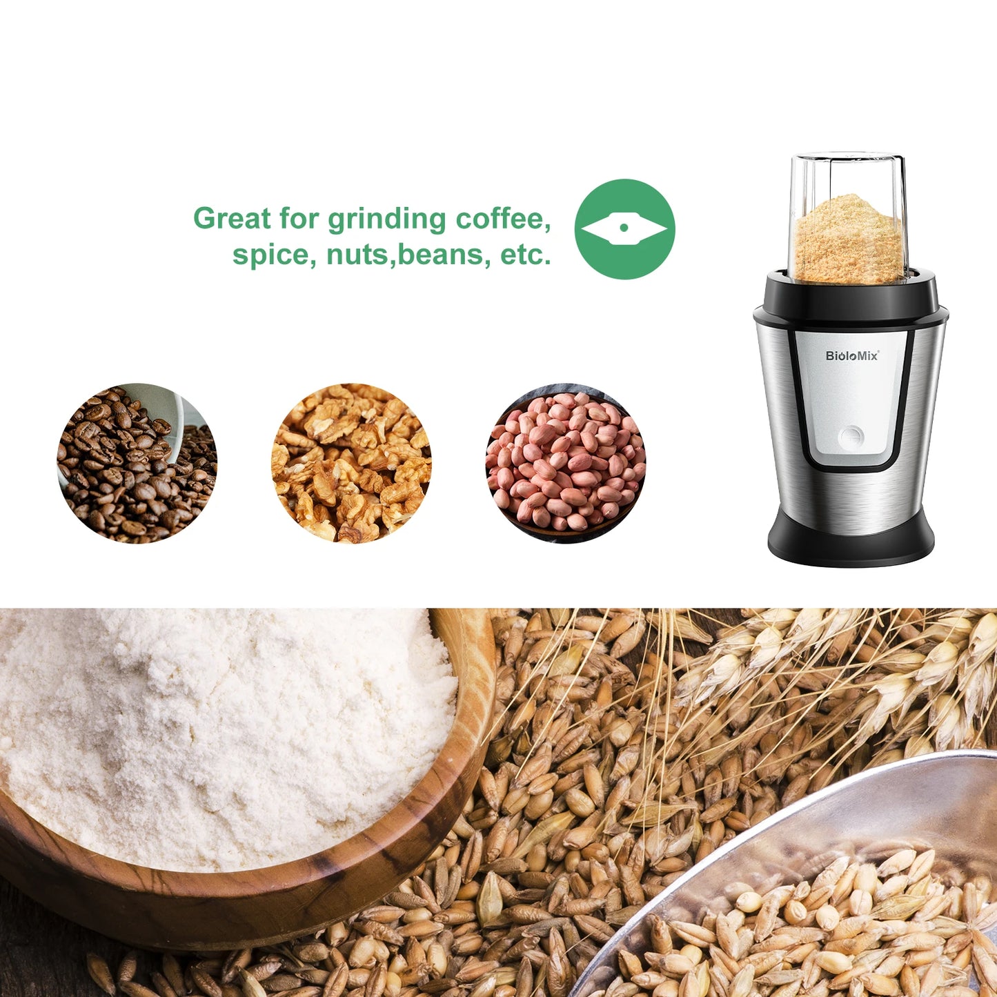 BioloMix 3-in-1 Multifunctional Food Processor 700W Portable Juicer Blender Personal Smoothie Mixer Food Chopper and Dry Grinder