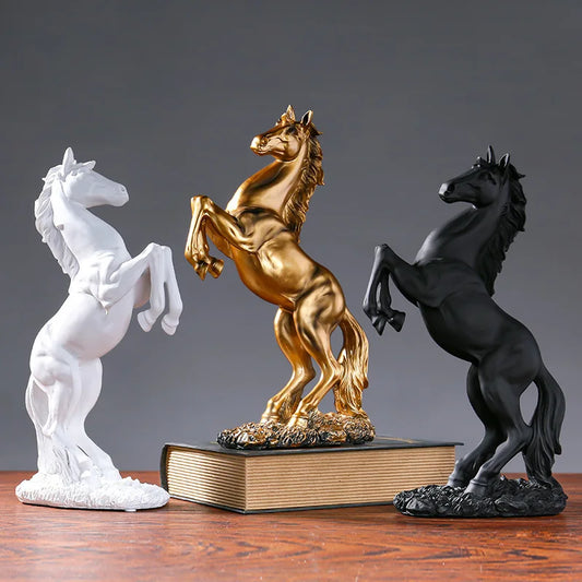 Statue de cheval en résine dorée, blanche et noire, ornements abstraits nordiques pour Figurines pour Sculpture intérieure, décoration de la maison