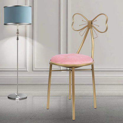 Luxury Minimalist Makeup Vanity Stool Butterfly Backrest Chair w/Velvet Cushion for Bedroom Dining Room Deep Pink/Light Pink