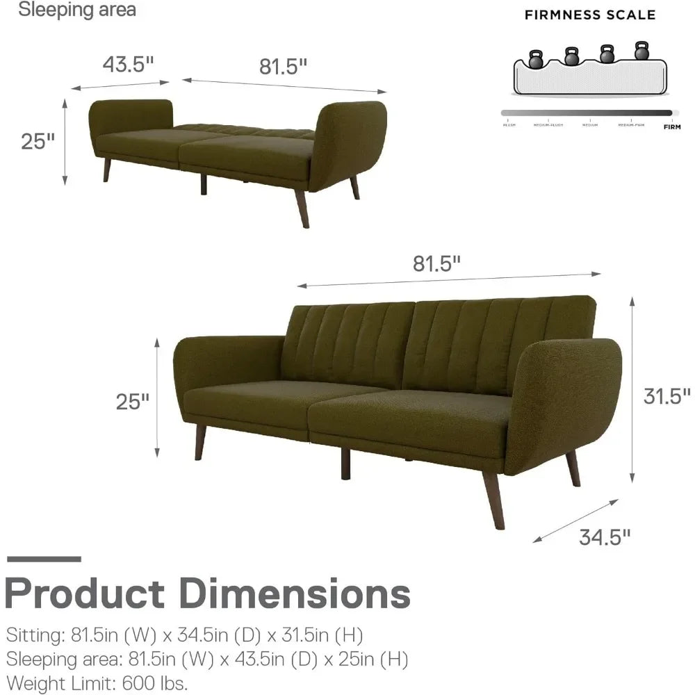 living room Sofa Futon - Premium Upholstery and Wooden Legs - Green couch sofas