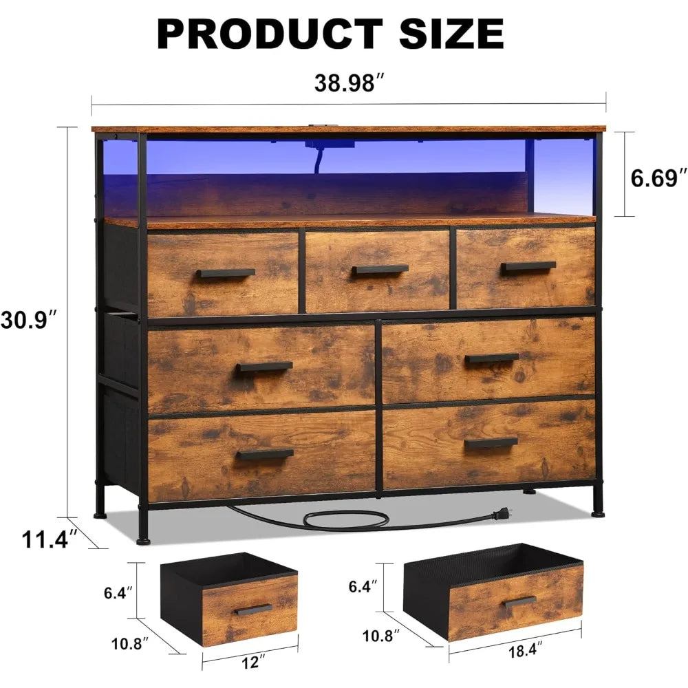 Dresser for Bedroom Dresser TV Cabinet With LED Lights and Power Socket Chest of Drawers TV Up to 45 Inches Furniture Home