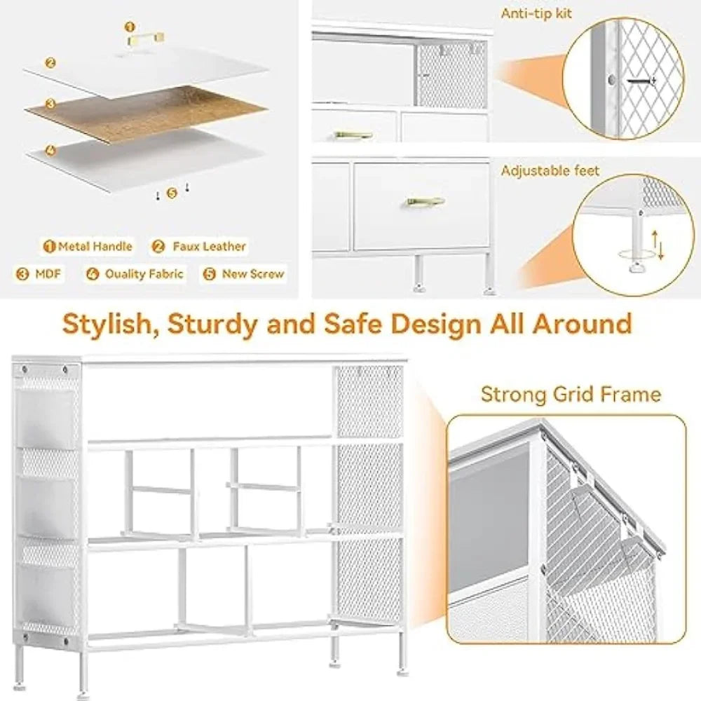 YILQQPER Dresser for Bedroom TV Stand with Power Outlets and LED Light, 6 Drawers Dresser with Side Pockets & Hooks