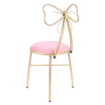 Luxury Minimalist Makeup Vanity Stool Butterfly Backrest Chair w/Velvet Cushion for Bedroom Dining Room Deep Pink/Light Pink