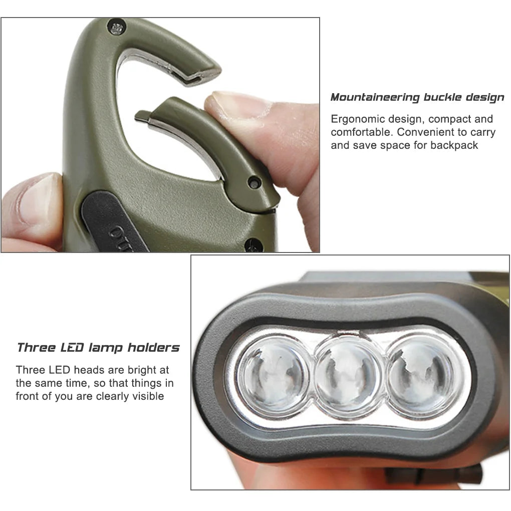 LED Flashlight Hand Crank Solar Powered Rechargeable Survival Gear Self Powered Charging Torch Dynamo for Fishing Boating Hiking