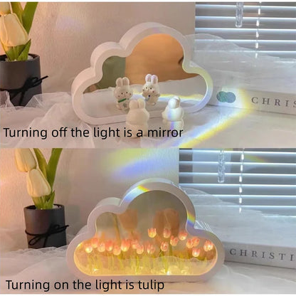 INS Handmade DIY Cloud Tulip Mirror Small Night Light INS Girl Heart Living Room Desktop Decoration Birthday Gift Holiday Gift