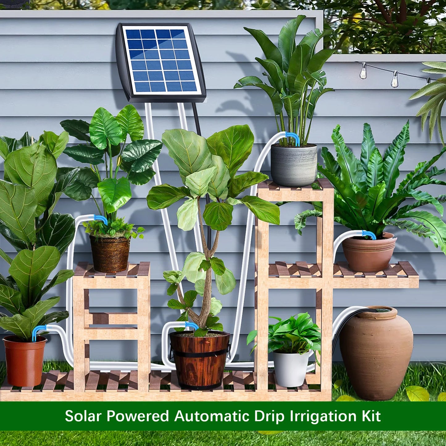 Solar Auto Watering System Automatic Drip Irrigation Kit Self Watering Device with Timer for Plants in Patio Balcony Green House