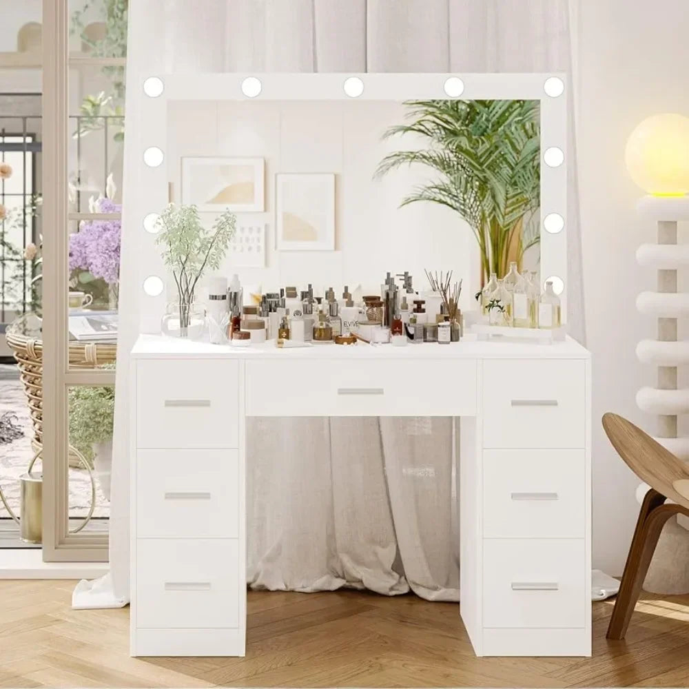 Dresser, Illuminated Mirror, Adjustable Brightness, Dresser with Drawers, Women's Dresser, White Tocadores Para El Dormitorio