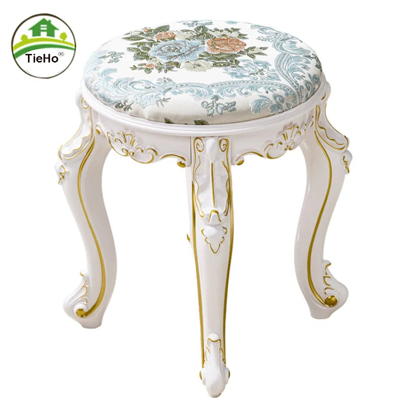 European Style Fabric Low Stool For Hallway Living Room Changing Round Ottoman Bedroom Retro Dressing Chair Seat Home Furniture