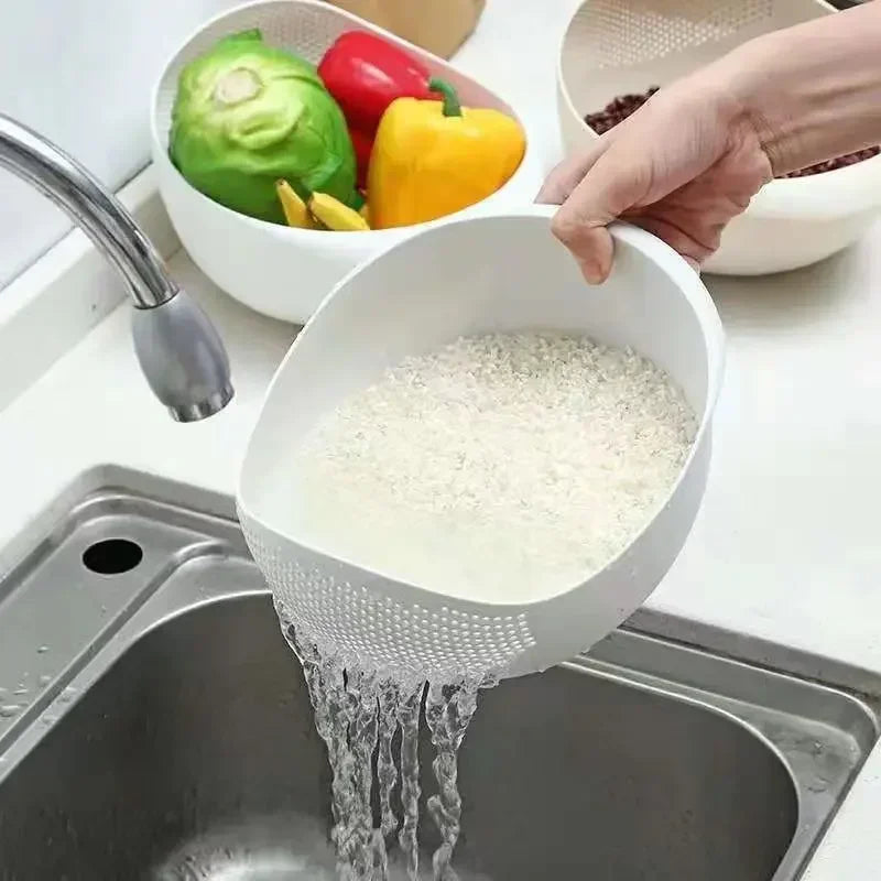 Colador de arroz, filtro de plástico, escurridor de cocina, colador de cuenco de arroz con mango, herramientas, dispositivos, Bar, comedor, hogar y jardín