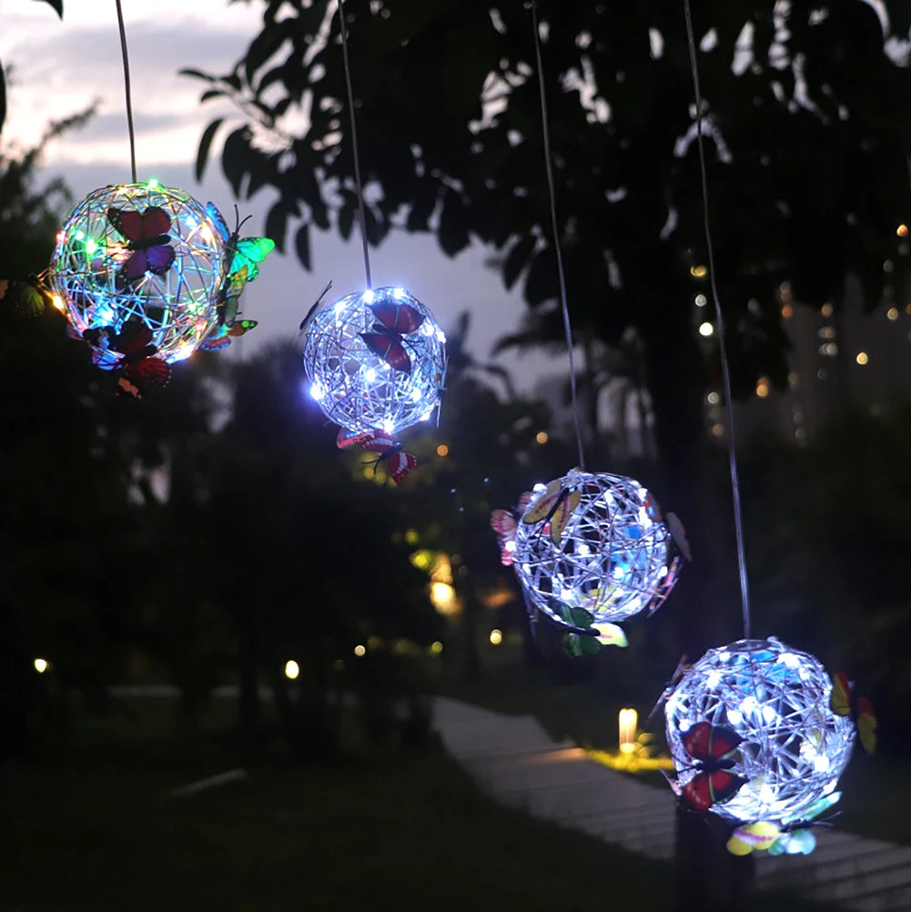 Outdoor Hanging Solar Waterproof Lamp Butterfly Ball Light Garden Decorative Light Use For Courtyard Garden Decoration Butterfly