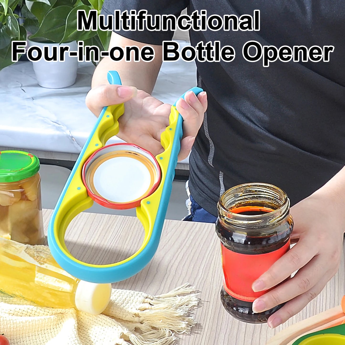 Ouvre-bocal 4 en 1, clé à prise facile, pratique pour économiser de la force, ouvre-bouchon de bouteille de bière, outils de torsion du couvercle, Gadgets de cuisine portables