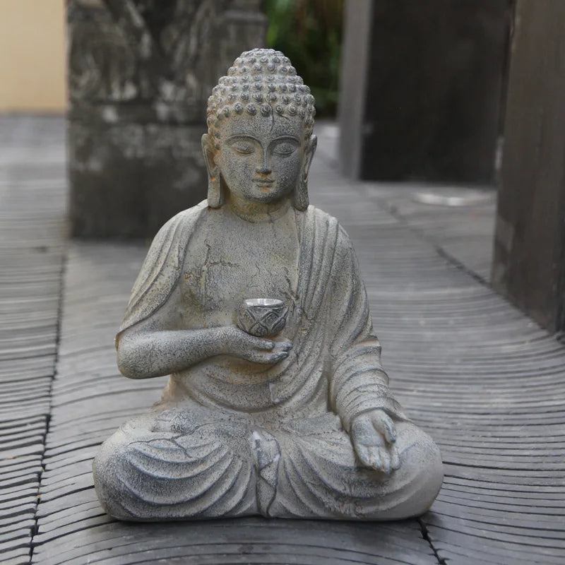 Resin Solar Buddha Statue Sculpture Garden Decor Light Zen Asian Japanese Garden Decoration Outdoor Front Porch Patio Yard Home