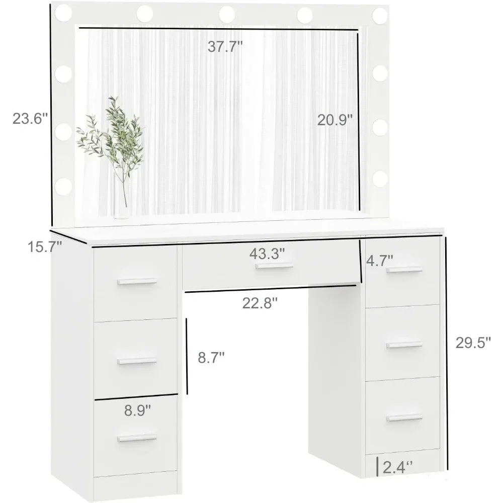 Dresser, Illuminated Mirror, Adjustable Brightness, Dresser with Drawers, Women's Dresser, White Tocadores Para El Dormitorio