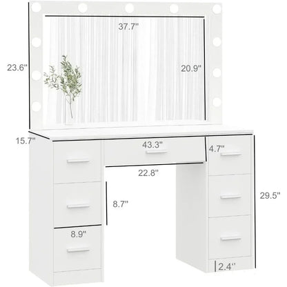 Dresser, Illuminated Mirror, Adjustable Brightness, Dresser with Drawers, Women's Dresser, White Tocadores Para El Dormitorio