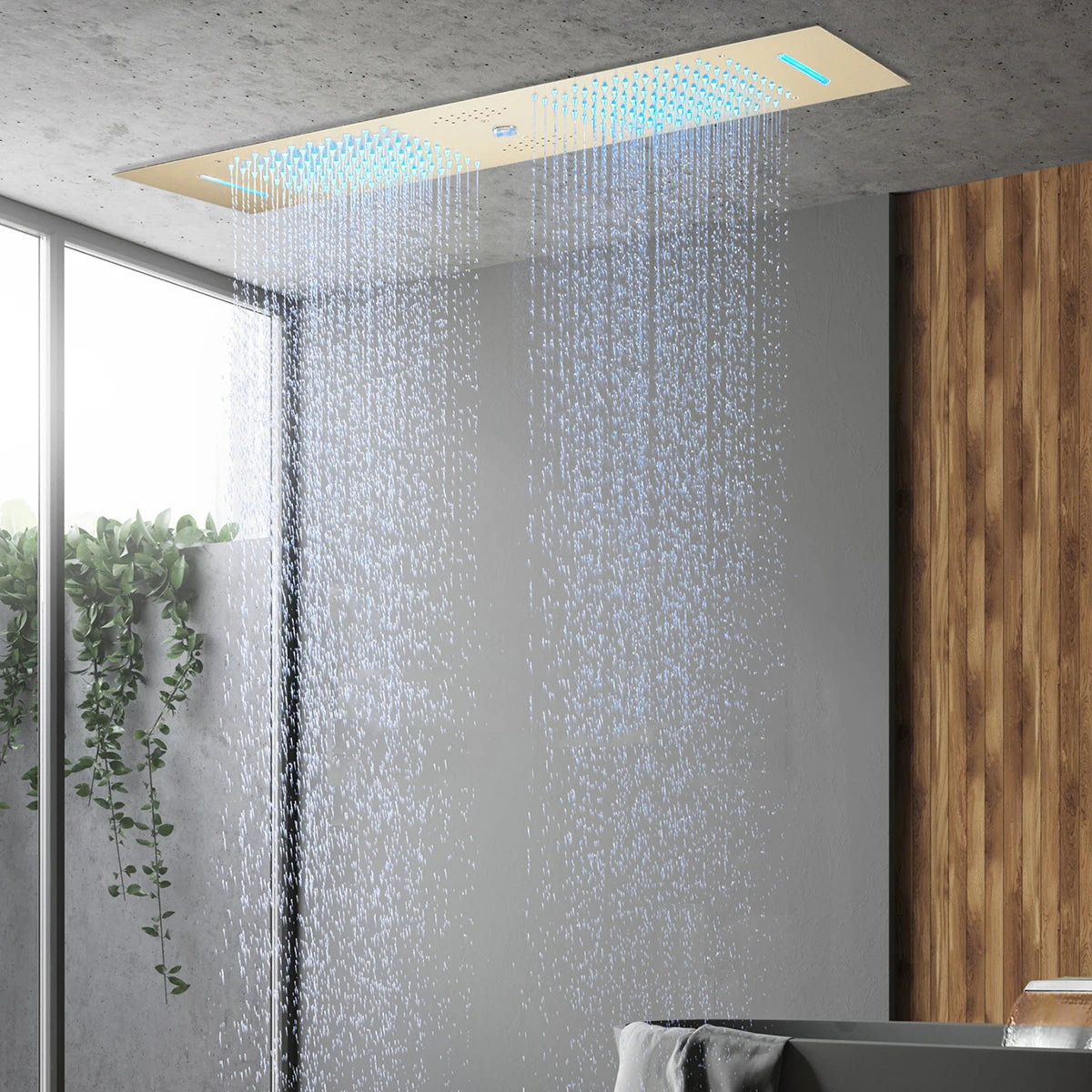 Cabezal de ducha dorado grande para coqueteo de parejas, Panel de ducha negro multifuncional inteligente para baño, accesorios de baño de acero inoxidable