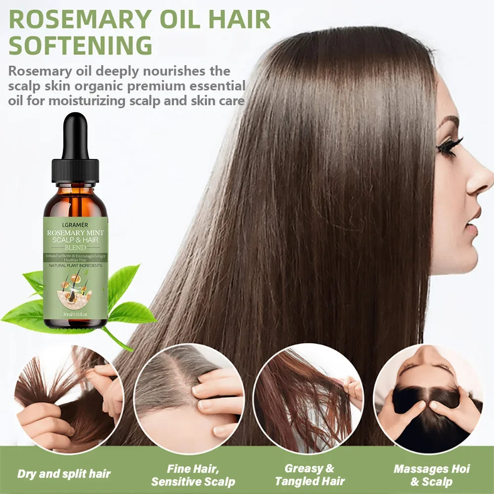 LGRAMER Rosemary Hair Essential Oil Deeply Nourishes The Scalp, An Organic Essential Oil That Maintains and Enhances Hair