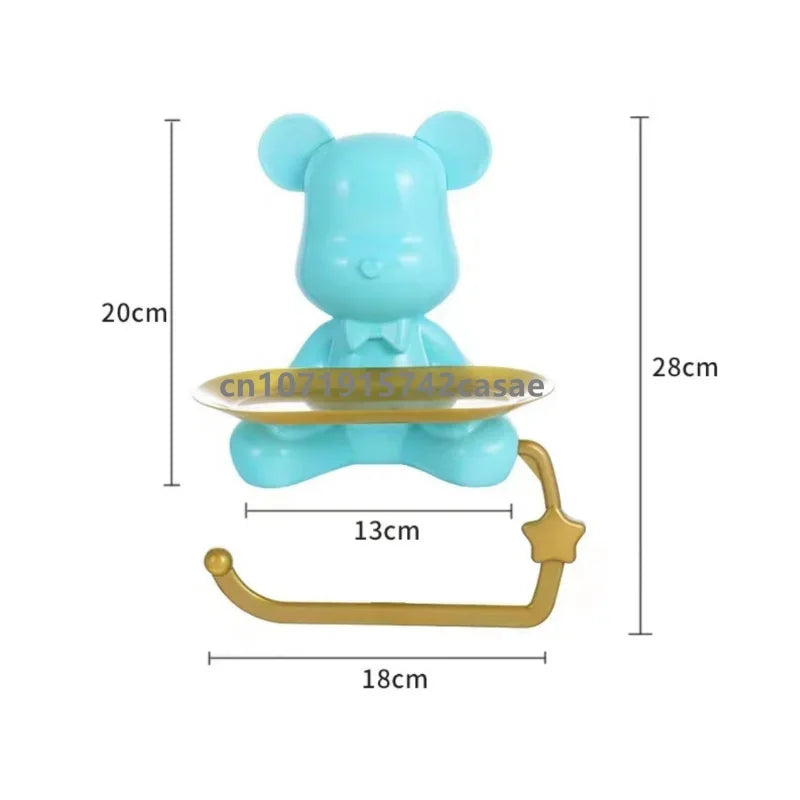 Silver Cartoon Bear Pendant Rack Creative Decoration Bathroom Towel Rack Living Room Storage Box Without Holes Installation