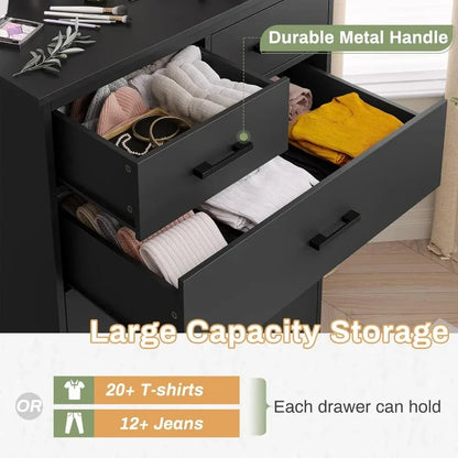 Dresser for Bedroom,Wood Storage Tower Clothes Organizer, Chest of 6 Drawers, Large Capacity Storage Cabinet,Tall Dressers