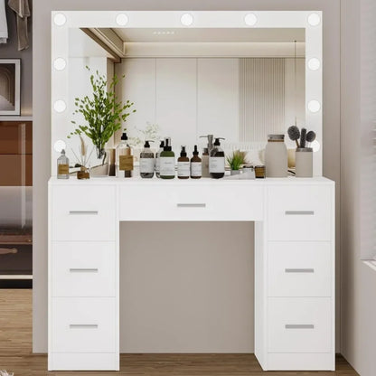 Dresser, Illuminated Mirror, Adjustable Brightness, Dresser with Drawers, Women's Dresser, White Tocadores Para El Dormitorio