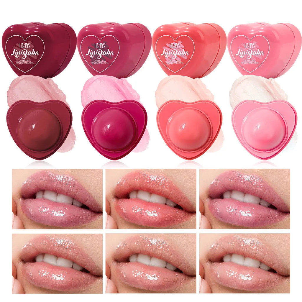 USHAS Heart Lip Balm Moisturizing Hydrating 6 Color Solid Lip Gloss Autumn Winter Lip Balm for Christmas Valentine's Day