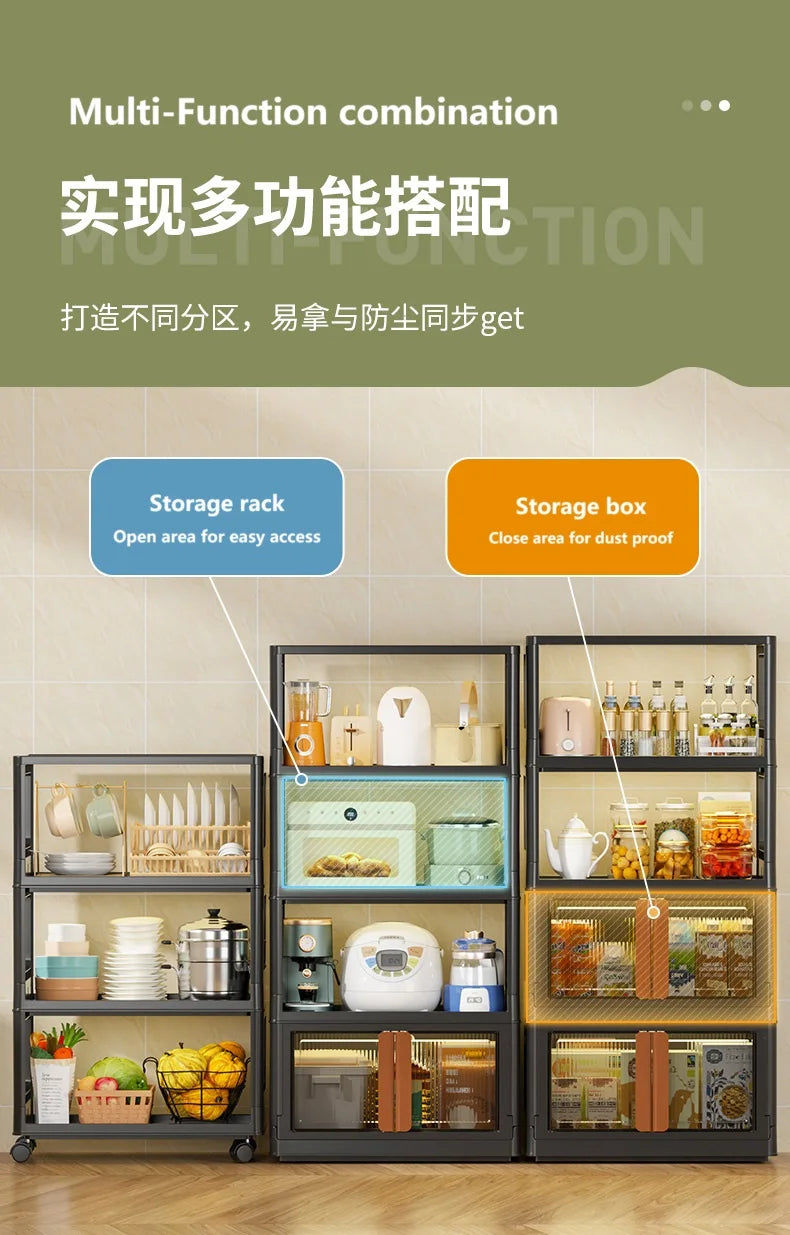 Formwell Storage Rack to be Cabinet, Openwork Design without Door, Foldable and Stackable, bottom wheels for easy moving