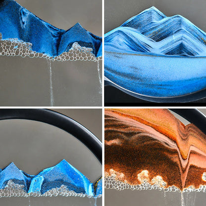 Image d'art de sable en mouvement 3D, verre rond, paysage de sable de mer profonde, sablier, artisanat de sable mouvant, peinture fluide, décoration de bureau et de maison, cadeau