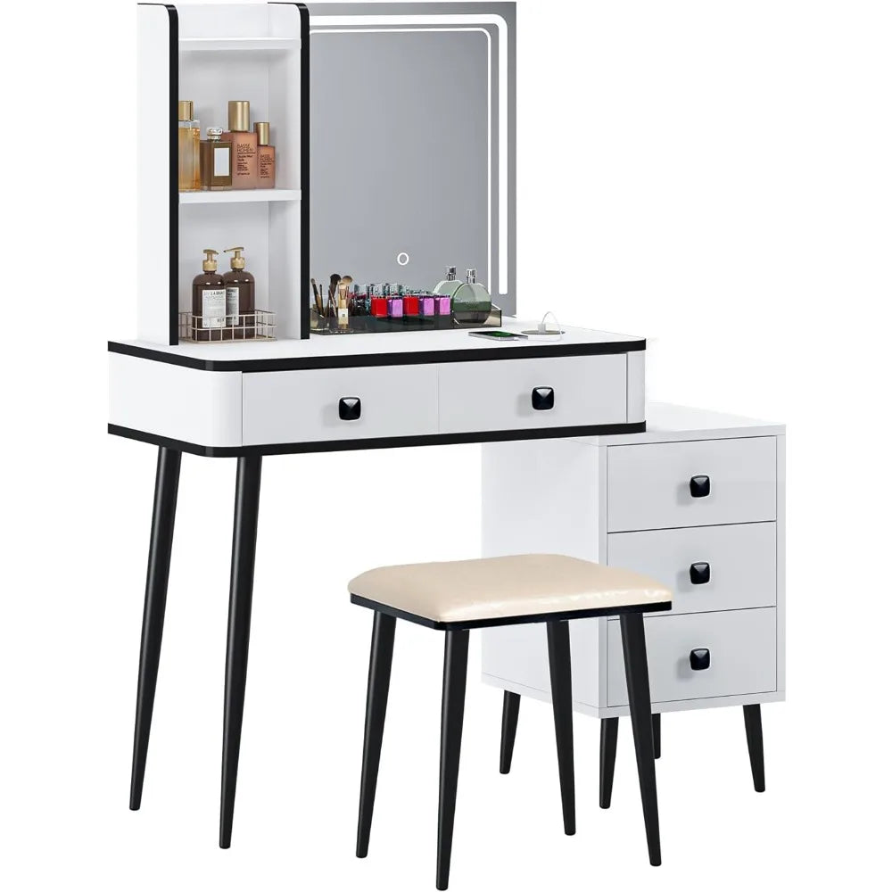 Vanity Desk With 3-Color Touch Screen Lighted Mirror and Lights Dressers for Bedroom Free Shipping Dressing Table Furniture Home