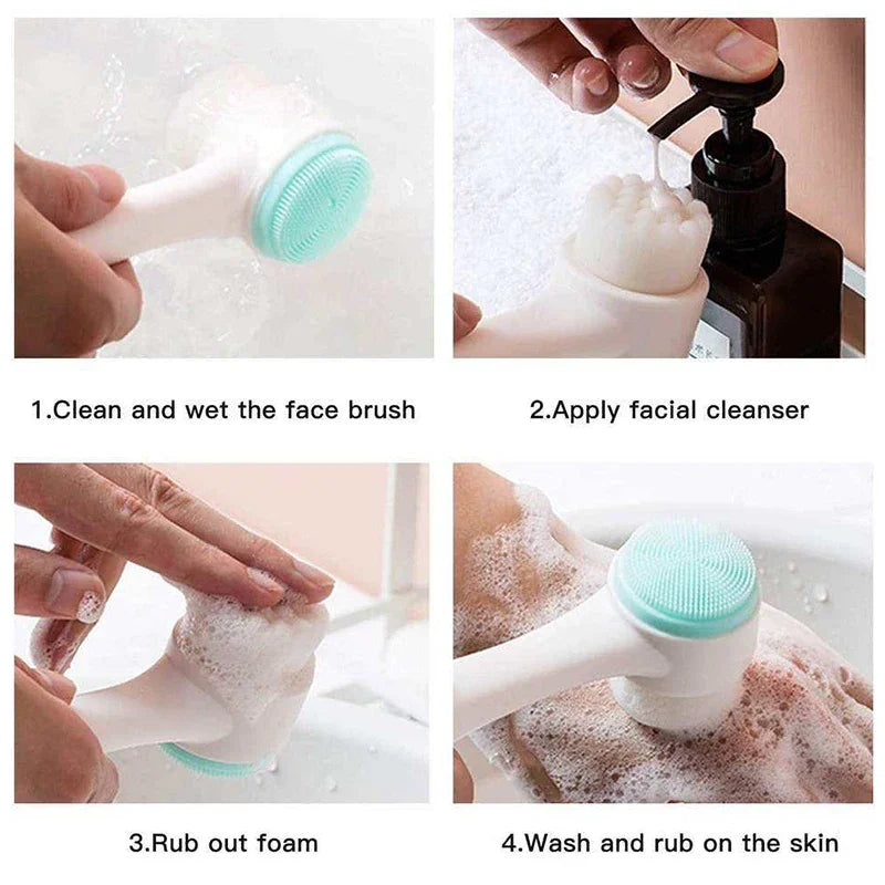 3D double silicone facial cleansing brush manual massage facial brush soft bristles exfoliator double sided face wash brush