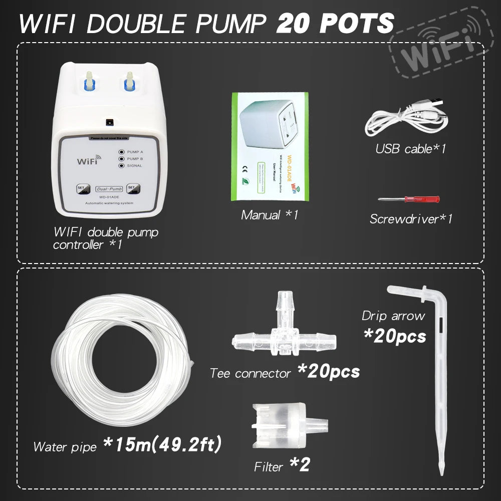 WIFI Intelligent Watering Device Double Pump Timed Automatic Drip Irrigation System Remote APP Controller for Garden Terrace