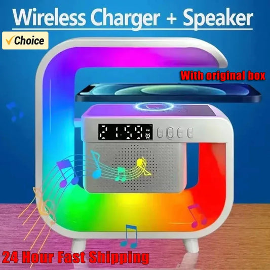 Multifunction Wireless Charger Stand Bluetooth 5.0 Speaker FM TF RGB Night Light Fast Charging Station for iPhone Samsung Xiaomi